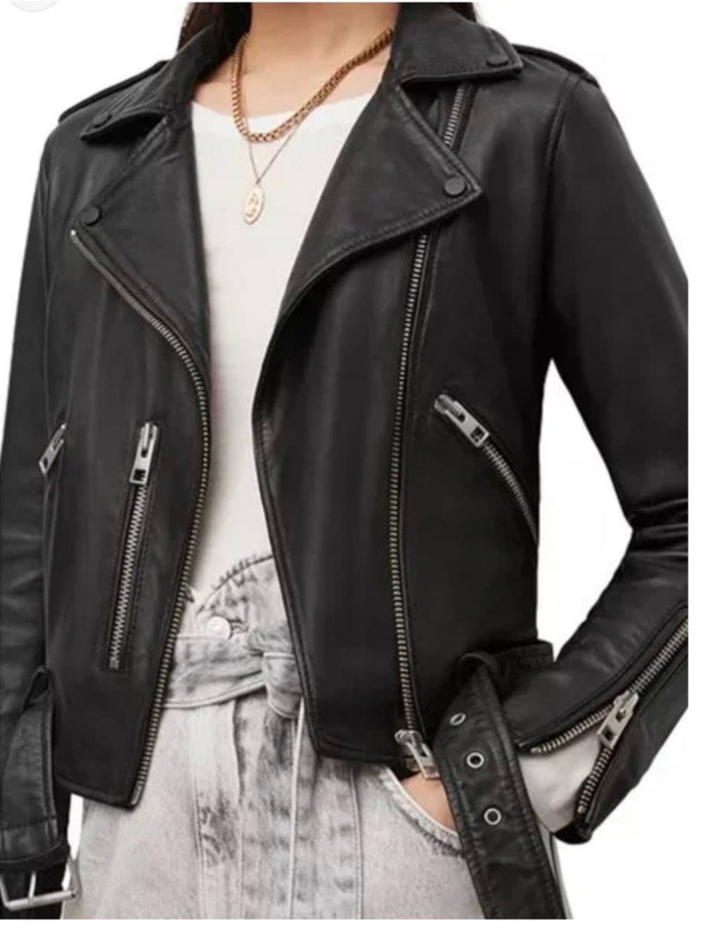AllSaints Balfern Leather Jacket Black Moto Biker XXS US 0 - Picture 4 of 10